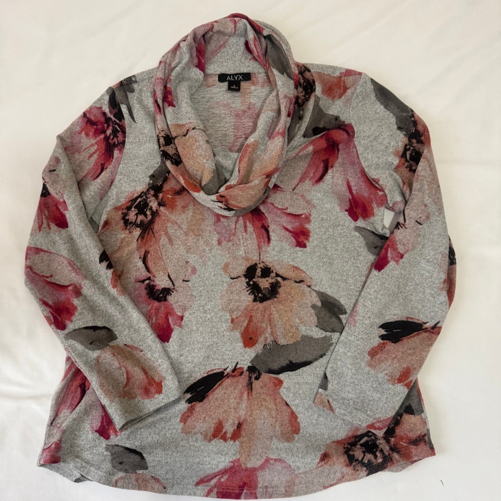 ALYX Womens‎ Gray Floral Cowl Neck Long Sleeve Pullover Top Size M - Picture 4 of 12